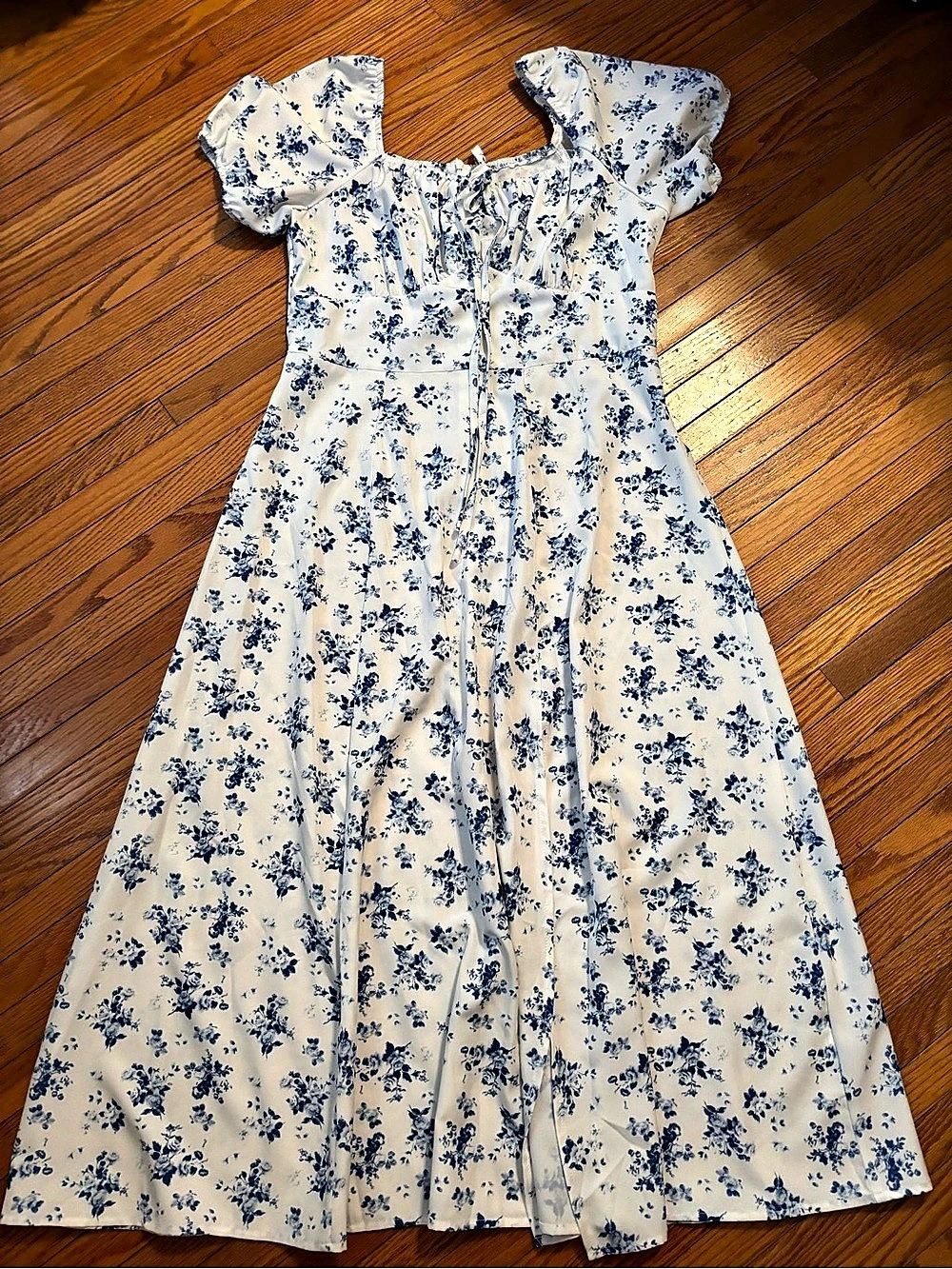 Floral Maxi Dress in White & Blue Like New